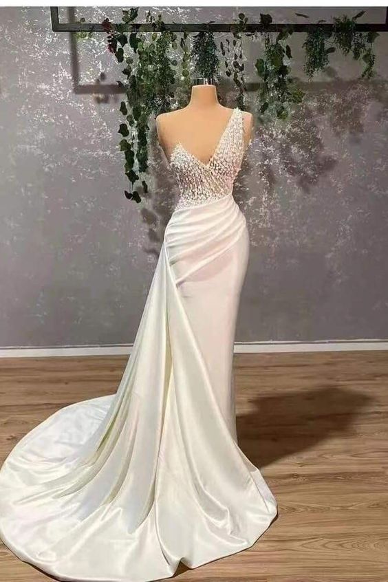 Ivory One-Shoulder Applique Elegant Prom Dress Mermaid With Ruffles fg624