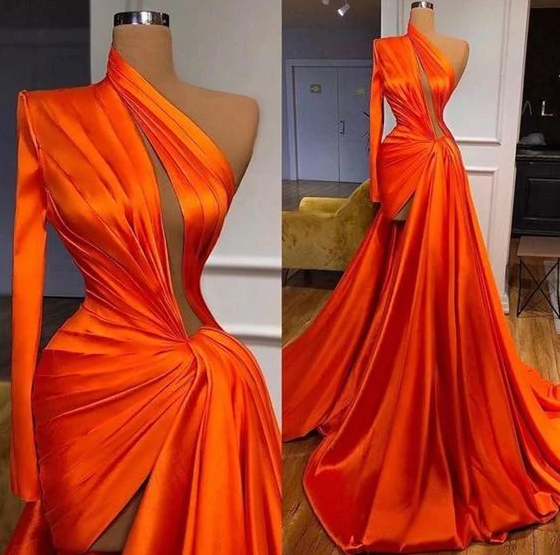 One Shoulder Prom Dress, Pleats Evening Dress fg670