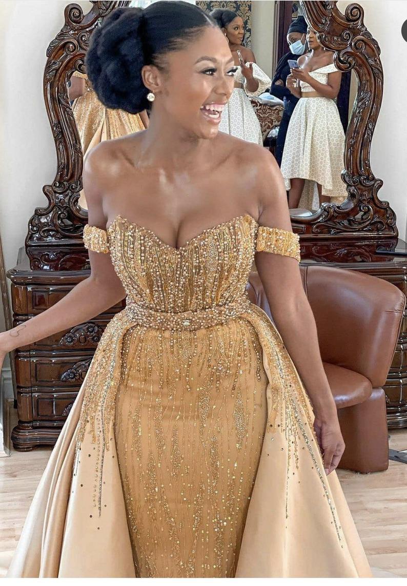 Gold dress, long party dress, wedding reception dress, birthday dress, graduation dress, prom dress, reception dress women clothing fg764