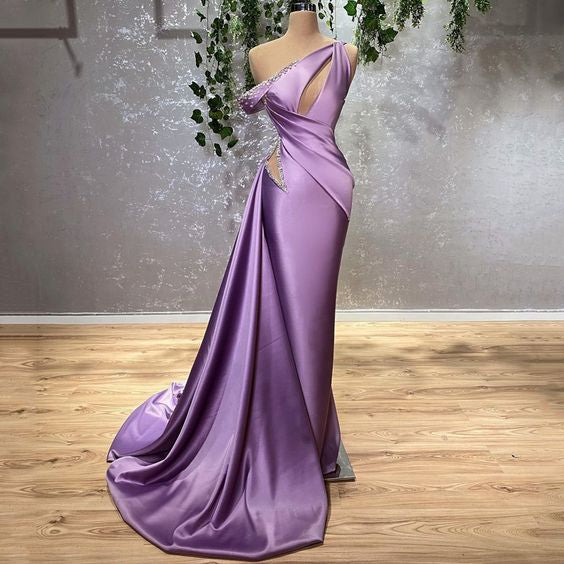 Sexy Prom Dress Lavender Mermaid Floor Length One Shoulder Evening Party Gowns fg799
