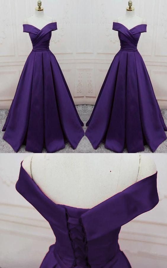 dark purple long formal prom dress, long evening party Gown off shoulder fg879