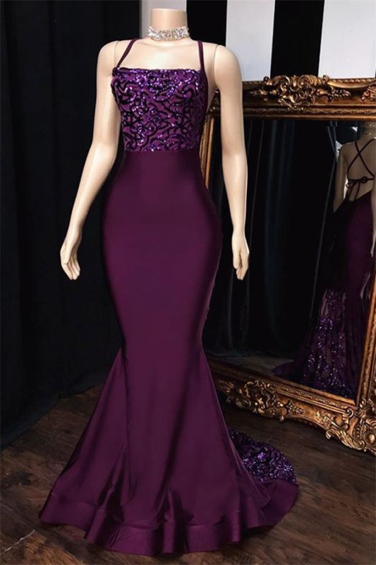 Sexy Prom Dresses Grape Mermaid Halter Satin Lace Prom Gown fg912