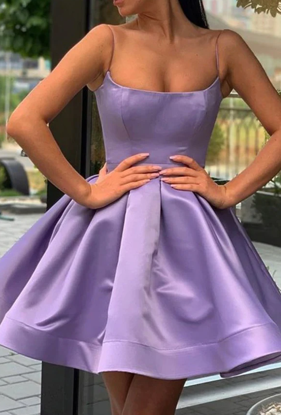 Purple satin short prom dress homecoming dress fg952