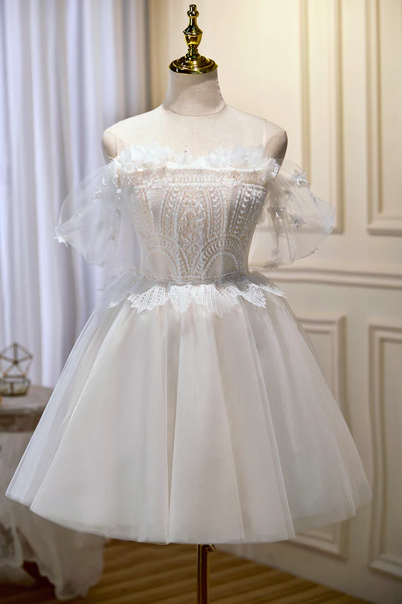 Champagne tulle lace short prom dress homecoming dress fg956