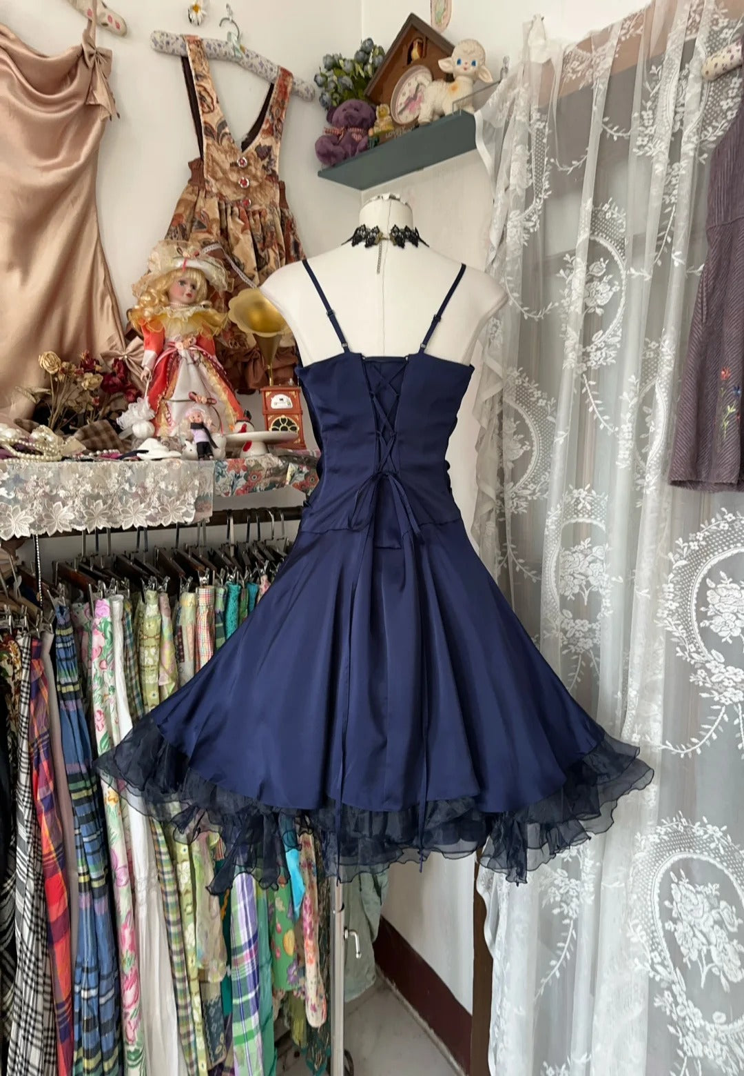 A Line Navy Blue Party Dress Short Prom Dress Birthday Dress     fg7384