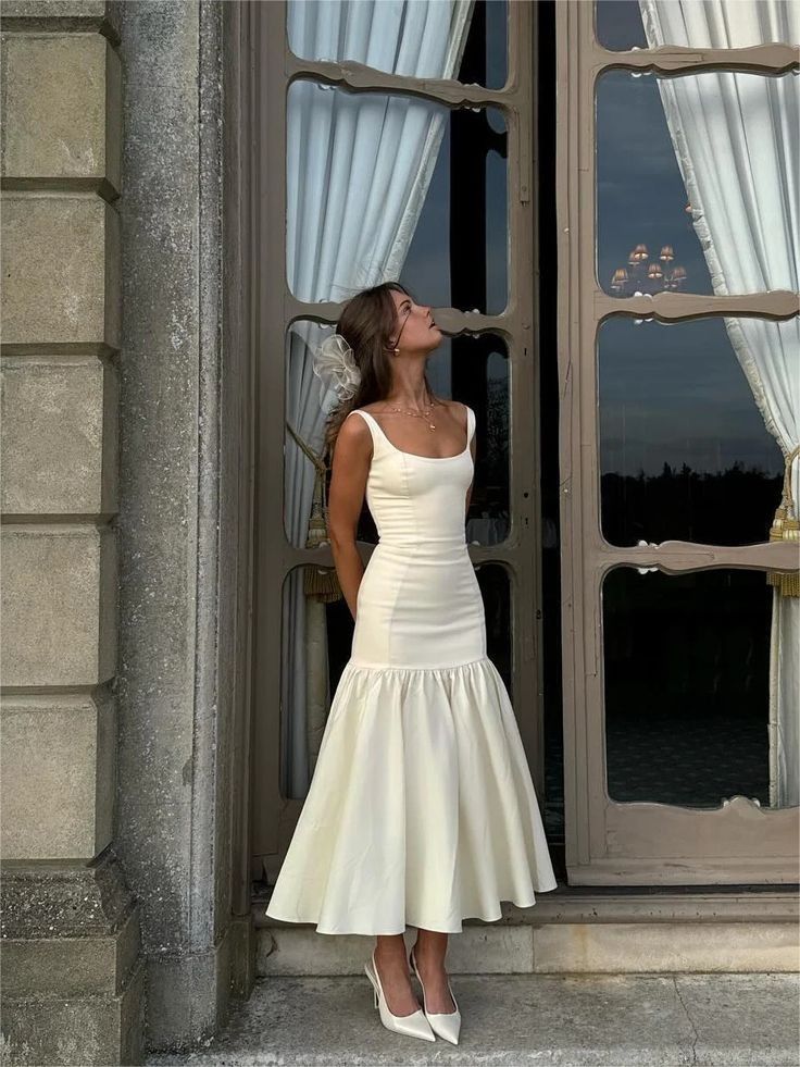 Robe longue élégante à col carré et sans manches pour femme, tenue de soirée fg7378