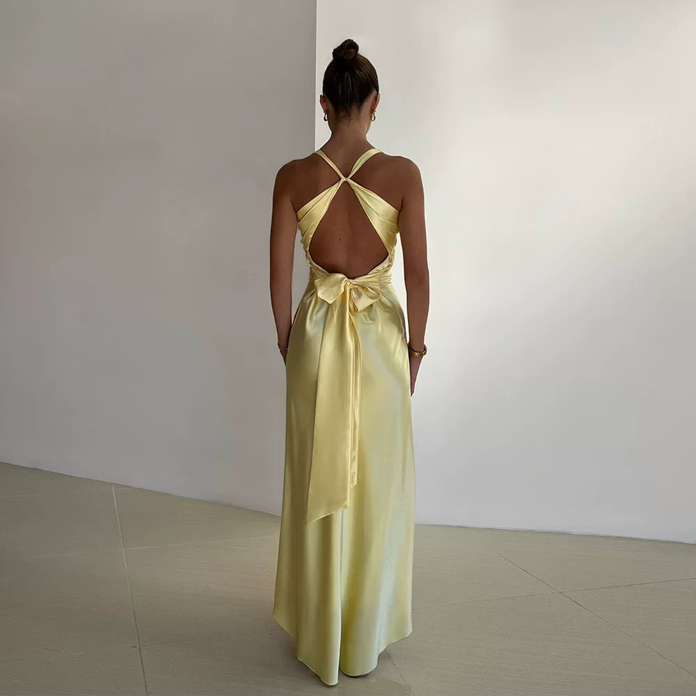 Yellow Prom Dress V Neck Evening Dress     fg4171