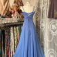 Blue Spaghetti Straps Ankle Length Prom Dress Sleeveless Evening Party Dress   fg7382