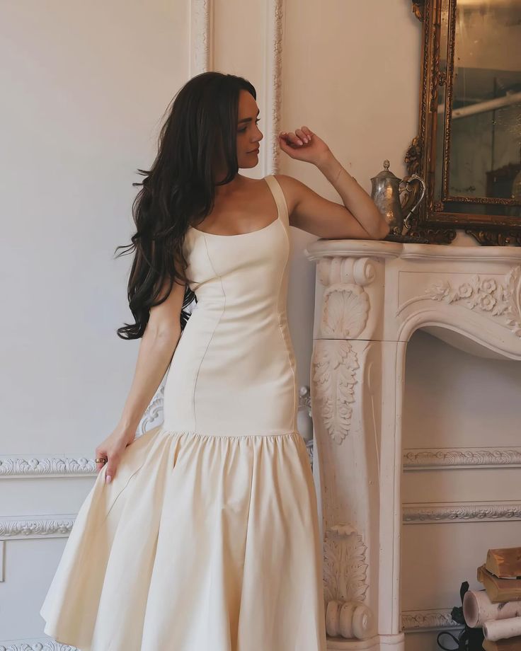 Robe longue élégante à col carré et sans manches pour femme, tenue de soirée fg7378