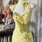 Yellow Halter Mermaid Long Prom Gown Evening Dress    fg7398