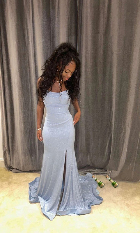 Light Blue Mermaid Long Prom Dress Elegant Evening Party Dress     fg7315