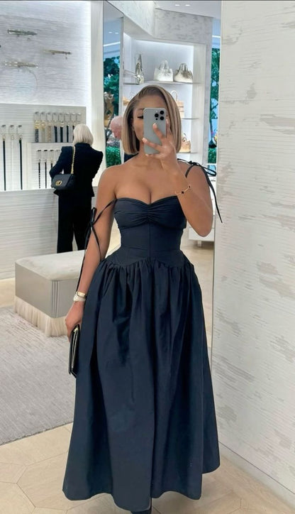 Navy Blue A Line Prom Dress Elegant Evening Party Dress     fg7316