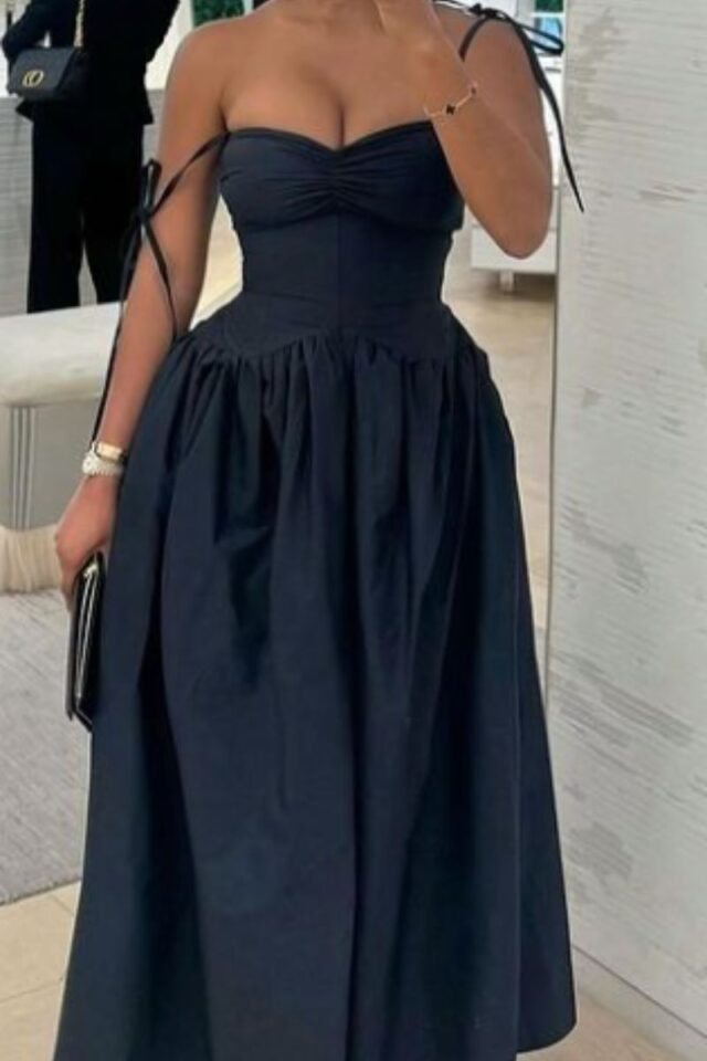 Navy Blue A Line Prom Dress Elegant Evening Party Dress     fg7316