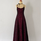 Vintage Burgundy A Line Spaghetti Straps Long Prom Dress Evening Dress      fg5212