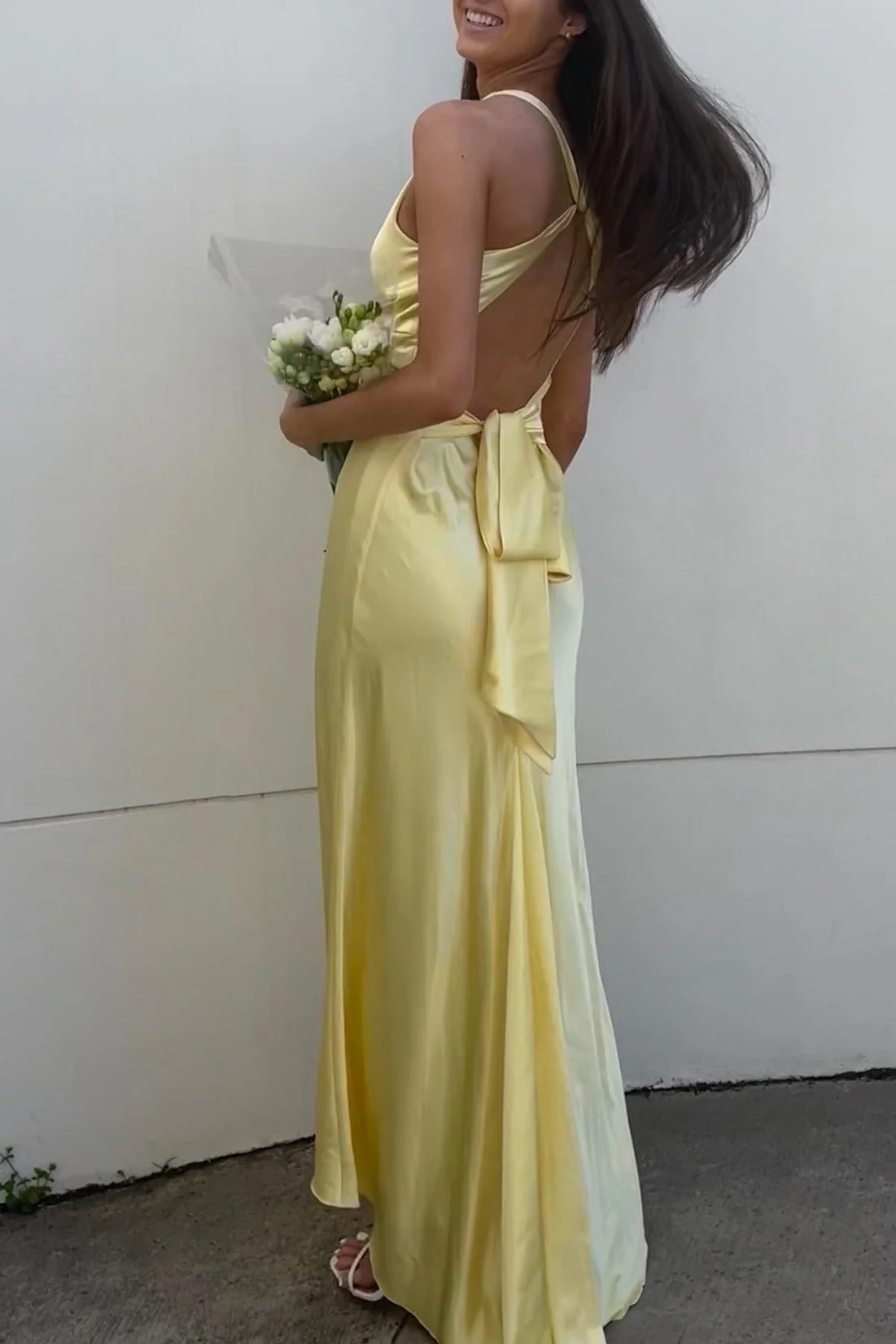 Yellow Prom Dress V Neck Evening Dress     fg4171