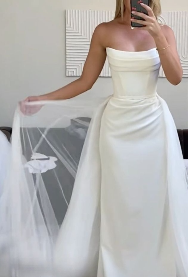 White Strapless Long Wedding Dress Princess Bridal Gown       fg7380