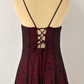 Vintage Burgundy A Line Spaghetti Straps Long Prom Dress Evening Dress      fg5212