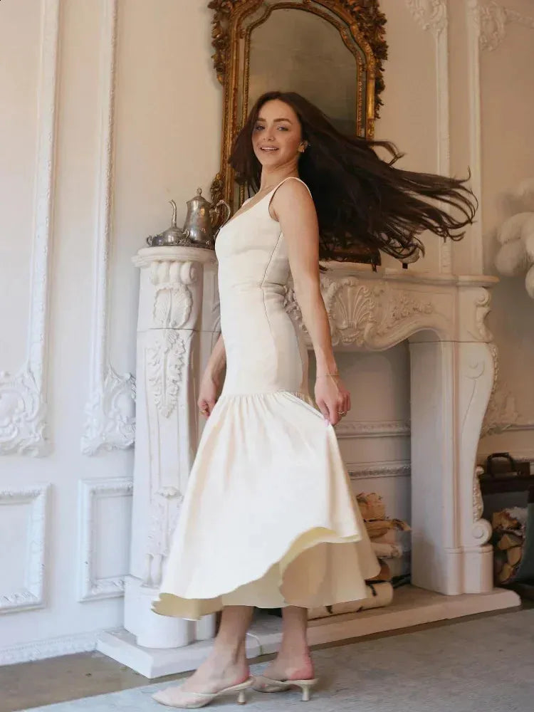 Robe longue élégante à col carré et sans manches pour femme, tenue de soirée fg7378