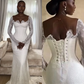 White Mermaid Wedding Dress Elegant African Lace Long Sleeves Bridal Gown    fg7219