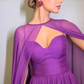 Elegant Purple Chiffon Long Evening Dress with Cape A-Line Pleated Floor Length Formal Prom Gown     fg7269