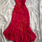 Rotes Ballkleid mit V-Ausschnitt, langes Abendkleid mit Blumen fg7048