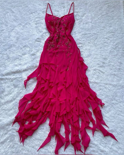 Chiffon-Ballkleid, unregelmäßiges Partykleid, langes Abendkleid, fg7049