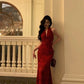 Sexy Etuikleid mit V-Ausschnitt, rotes Blumenmuster, knöchellang, Ballkleid, Geburtstagskleid fg7026