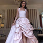 Glamorous Two Pieces Light pink Satin long prom dress     fg7128