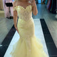 Yellow Mermaid Lace Evening Prom Dress, Long Party Formal Dresses      fg7181