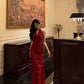 Sexy Etuikleid mit V-Ausschnitt, rotes Blumenmuster, knöchellang, Ballkleid, Geburtstagskleid fg7026