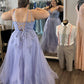 Robe de bal longue trapèze en tulle à bretelles spaghetti et appliques fg7007