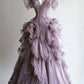 Robe de bal lavande en dentelle à volants, robe de soirée princesse, fg7223