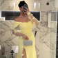 Elegant Prom Dresses Long Yellow Evening Dress Off Shoulder Formal Wedding Party Dress    fg7463