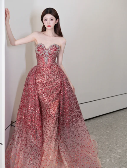 Sweetheart Neck Burgundy Prom Party Dress Sparkle Evening Dress Birthday Dress fg8650