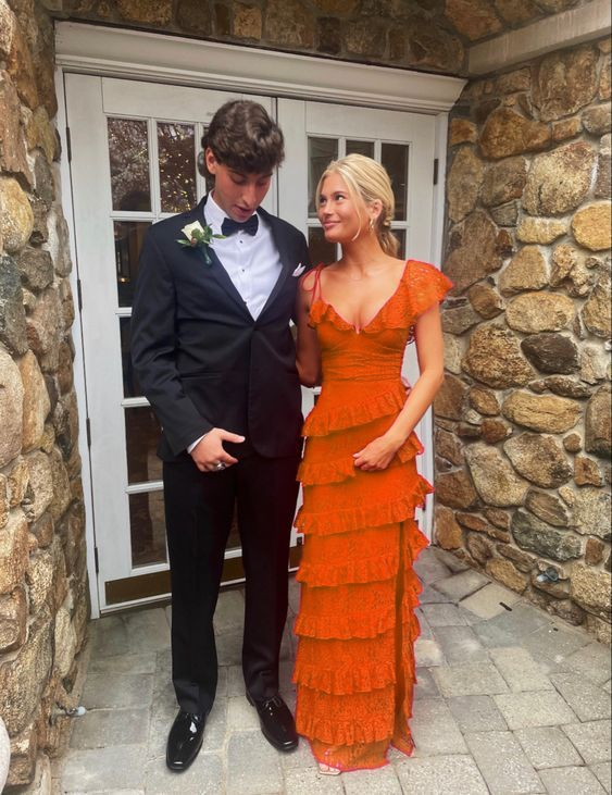 long red prom dresses, sexy lace evening dress with slit      fg833