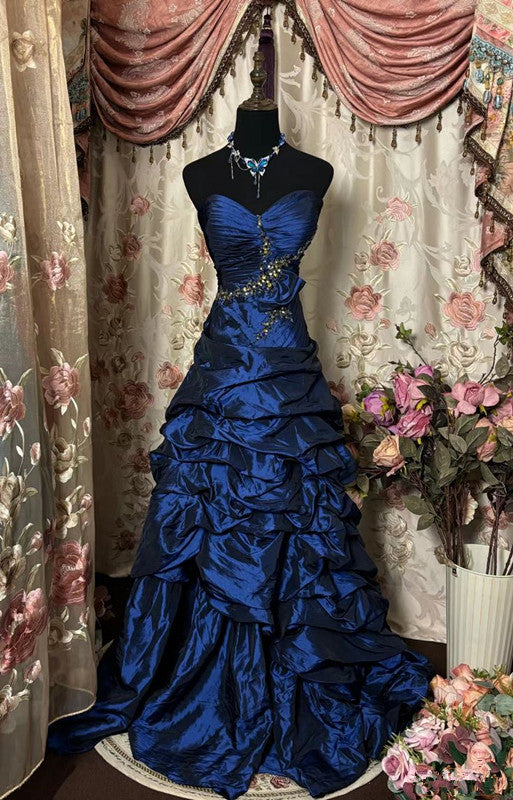 Blue Strapless Ball Gown Long Prom Dress,Long Evening Gowns           fg7148