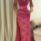 Pink Lace Prom Dress Sweetheart Neck Evening Dress With Slit  fg8226