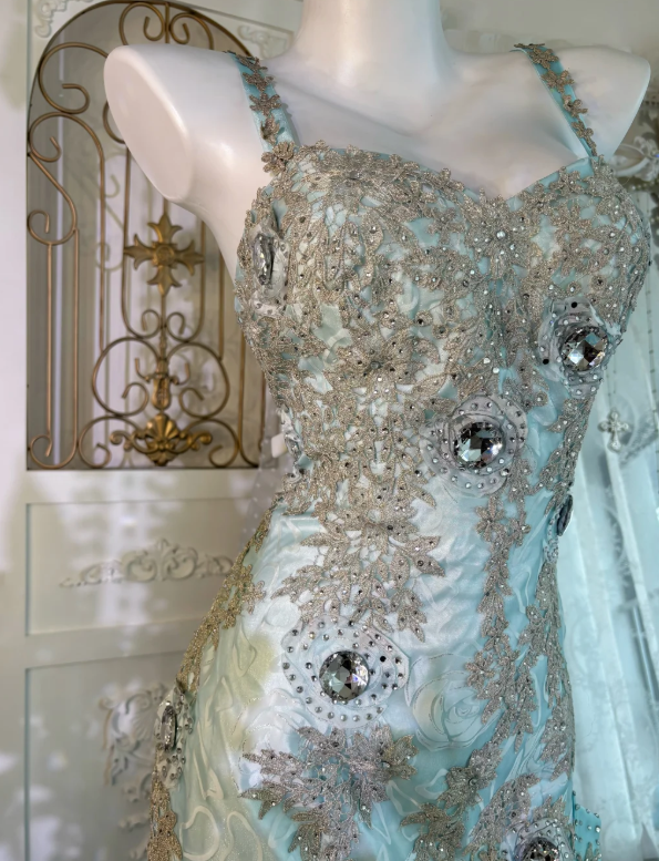 Blue Mermaid Lace Prom Party Dress Evening Dress Birthday Dress  fg8647