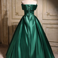 Elegant Emerald Green Satin Off-Shoulder Prom Dress, Long A-Line Formal Dress  fg8742