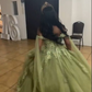 A Line Green Tulle Lace Princess Dresses Off the Shoulder Party Ball Gowns         fg6204