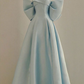 Sky Blue Long Satin Prom Dress With Big Bow In Back   fg7997
