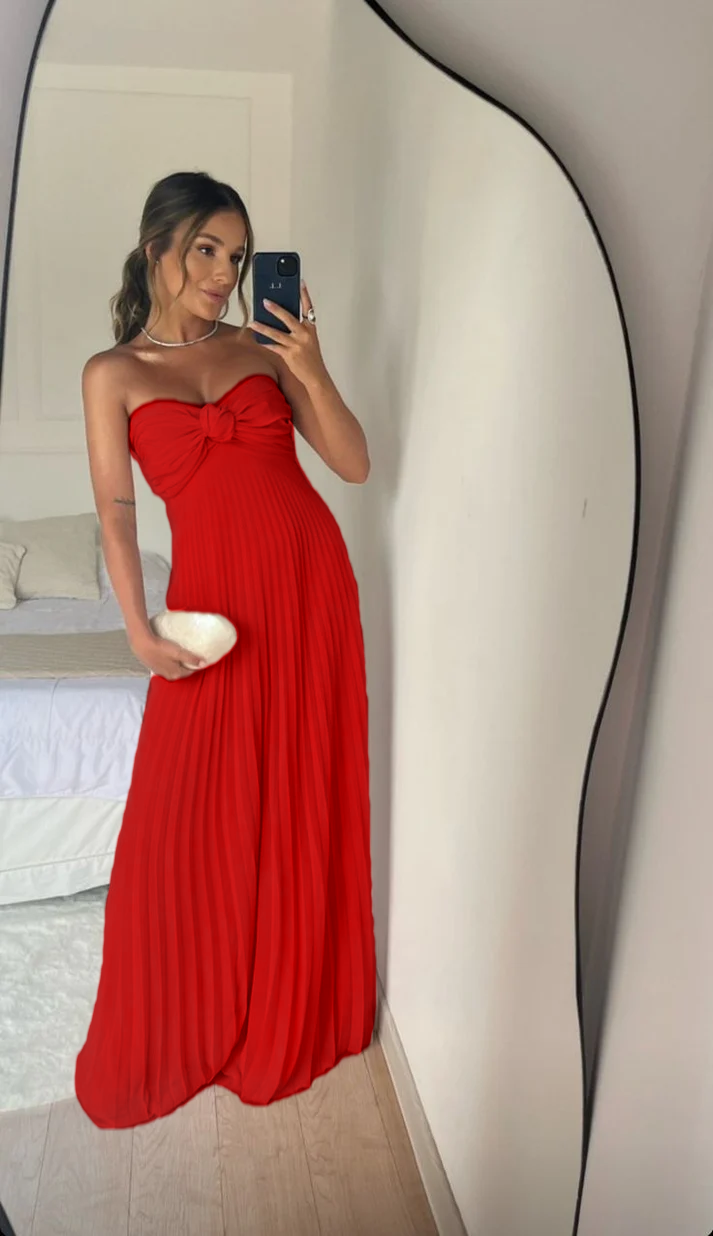 Strapless A Line Pink Long Prom Dress Pleated Formal Party Gown       fg6582