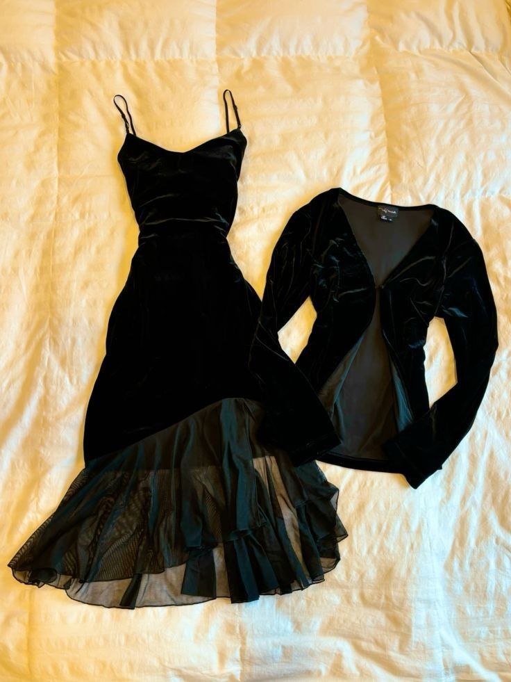 Robe de cocktail à volants en velours noir, robe de soirée, robe de bal (veste non incluse) fg7231