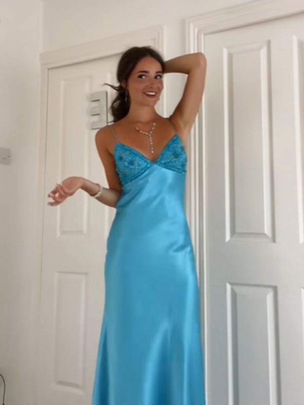 Long Evening Prom Dresses, Custom Blue Prom Dress          fg6364