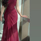 Burgundy Shiny One Shoulder Long Party Dress Evening Dress Prom Dresses    fg7825