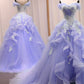 A-Line Sweetheart Neck Off Shoulder Tulle Lace Blue Long Prom Dress, Blue Sweet 16 Dress   fg5338
