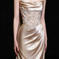Champagne Strapless Cowl Neck Satin Mermaid Evening Gown With Beaded Bodice fg9141