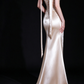 Champagne Strapless Cowl Neck Satin Mermaid Evening Gown With Beaded Bodice fg9141
