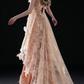 Champagne Halter 3D Floral Lace Sequin Mermaid Evening Dress fg9147