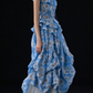 Blue Floral Ruffled Tiered Casual Maxi Dress fg9149
